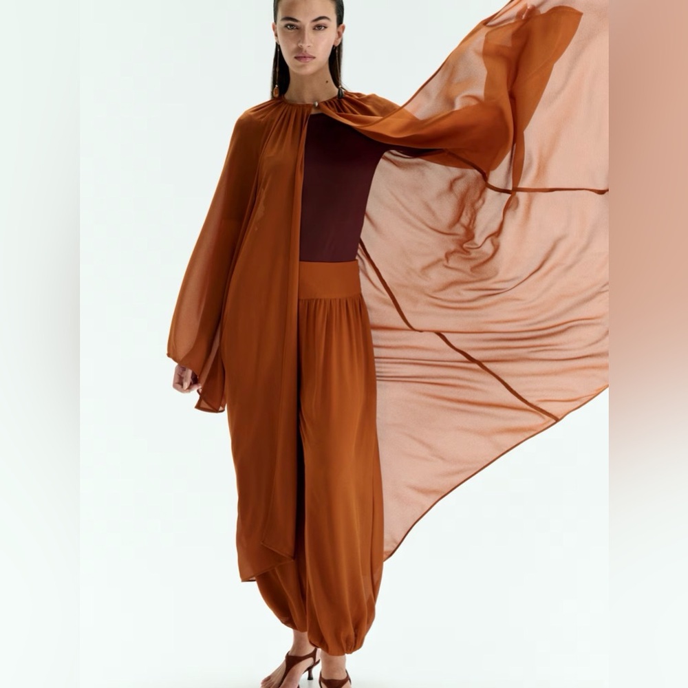 H&M Gathered chiffon Kaftan Rust Brown Size XS